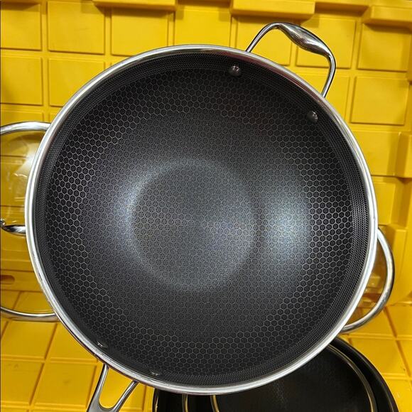 HEXCLAD 7-Piece Nonstick Stainless Steel Frying Pan Set 8 10 12- Lids Wok $600 - Picture 3 of 11